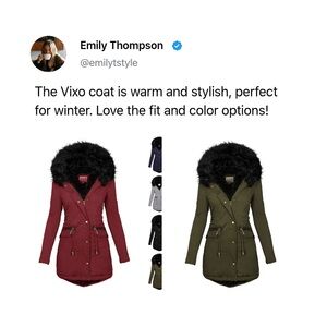 Vix Women's Stylish Winter Coat - Burgundy and Olive